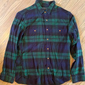 J Crew Mercantile Men's Large Flannel - Blue/Green (Brown Buttons)
